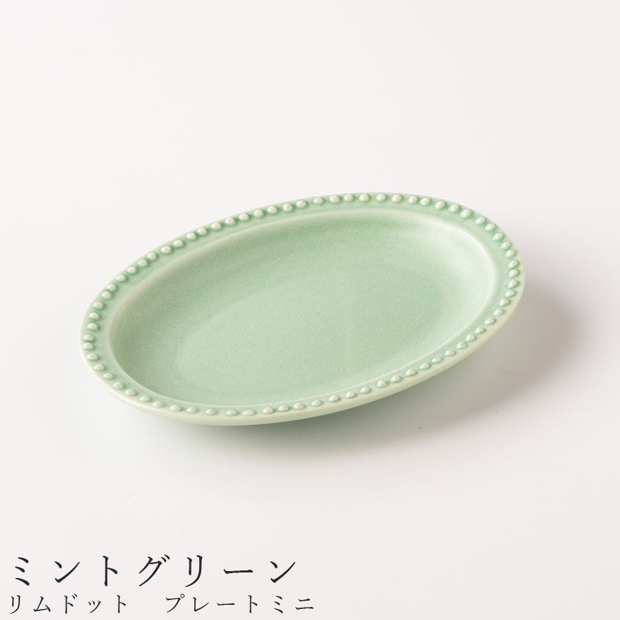 美濃焼｜リムドット プレートミニ（ミントグリーン）｜楕円皿｜陶器｜和食器