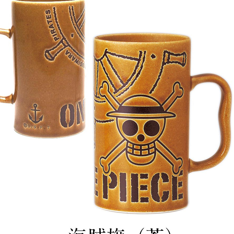 Dodeka Mug 600ml Men's Adult Luffy Cool [One Piece Water Repellent Mug] Luffy Pirate Flag One Piece Cute Mino Ware Pottery Beer Made in Japan Character Elementary School Student [Kinsho Pottery] [Silent]