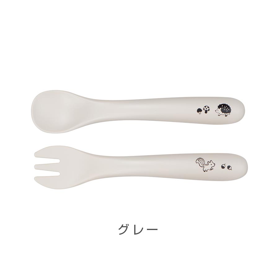 Children's Tableware [Forest Friends Cutlery Set] Spoon and Fork Dishwasher Safe Synthetic Lacquerware Made in Japan More Convenient than Melamine Nursery School Kindergarten Infant Gift Present #mn01 [Miyamoto Sangyo] [Silent]