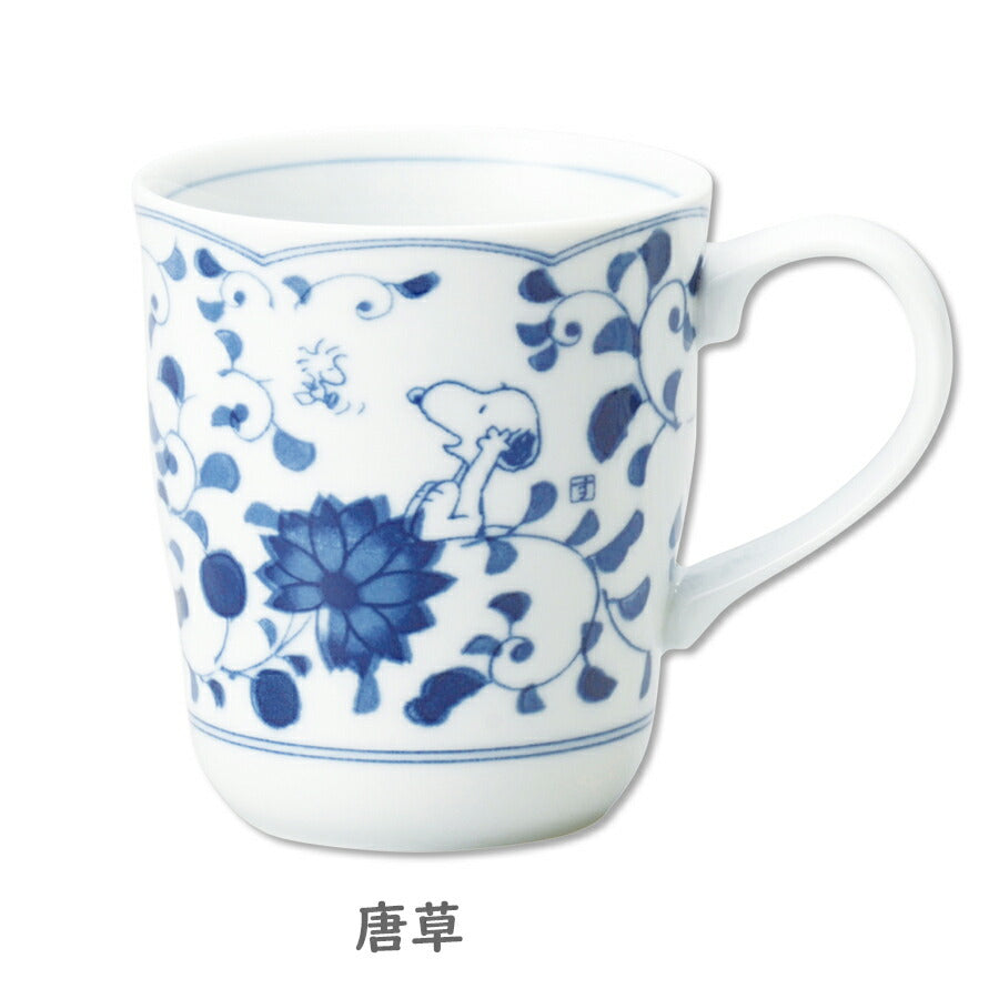 [Snoopy (Blue Arabesque) Mug] Mug, Cute, Microwave Safe, Dishwasher Safe, Made in Japan, Adult Modern &amp; Stylish Japanese Tableware, Arabesque Pattern [Kinsho Pottery] [Silent]