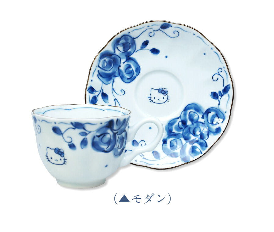 [Hello Kitty (Blue Rose) C/S] Cup &amp; Saucer Japanese-style modern dyed tableware for adults Hello Kitty Range &amp; dishwasher safe Recommended as a gift Made in Japan [Kinsho Pottery] [Silent]