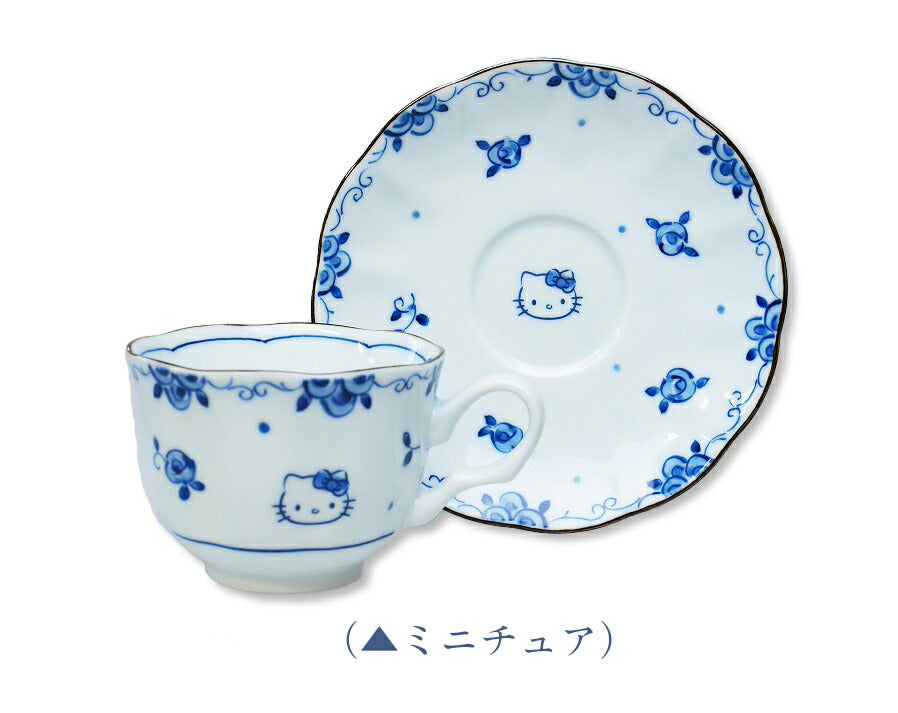 [Hello Kitty (Blue Rose) C/S] Cup &amp; Saucer Japanese-style modern dyed tableware for adults Hello Kitty Range &amp; dishwasher safe Recommended as a gift Made in Japan [Kinsho Pottery] [Silent]