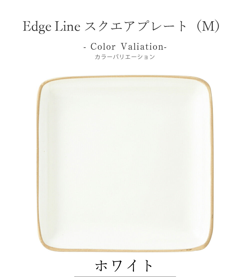 Plate Stylish Colorful Simple Plain [Edge Line Square Plate (M)] Pottery Japanese Tableware Western Tableware Cafe Tableware Adult [Maruri Tamaki] [Silent]